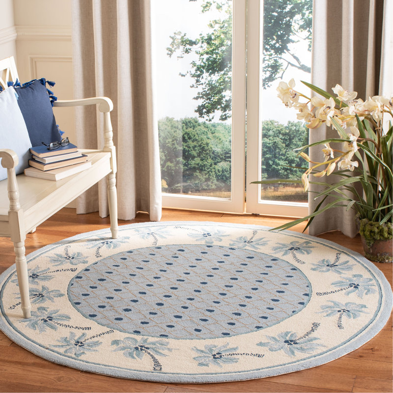Hogle Hand Hooked Wool Pile Geometric Rug, Round 5'6"