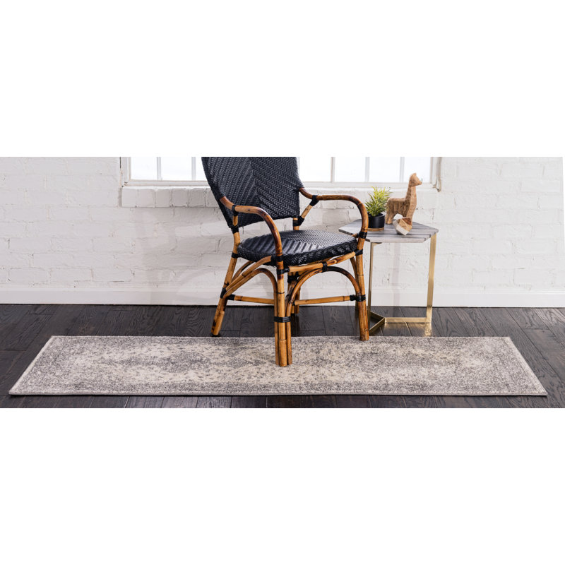 Tapis oriental gris, Tapis de couloir 2 pi x 13 pi 1 po