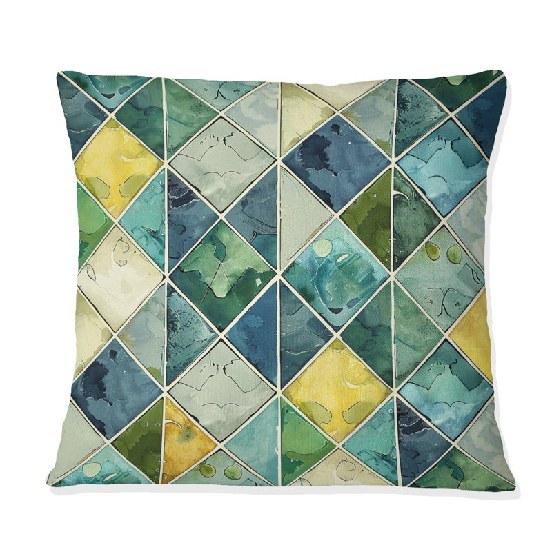 Coussin bleu et vert Modern Geo III, H 18 po x l 18 po