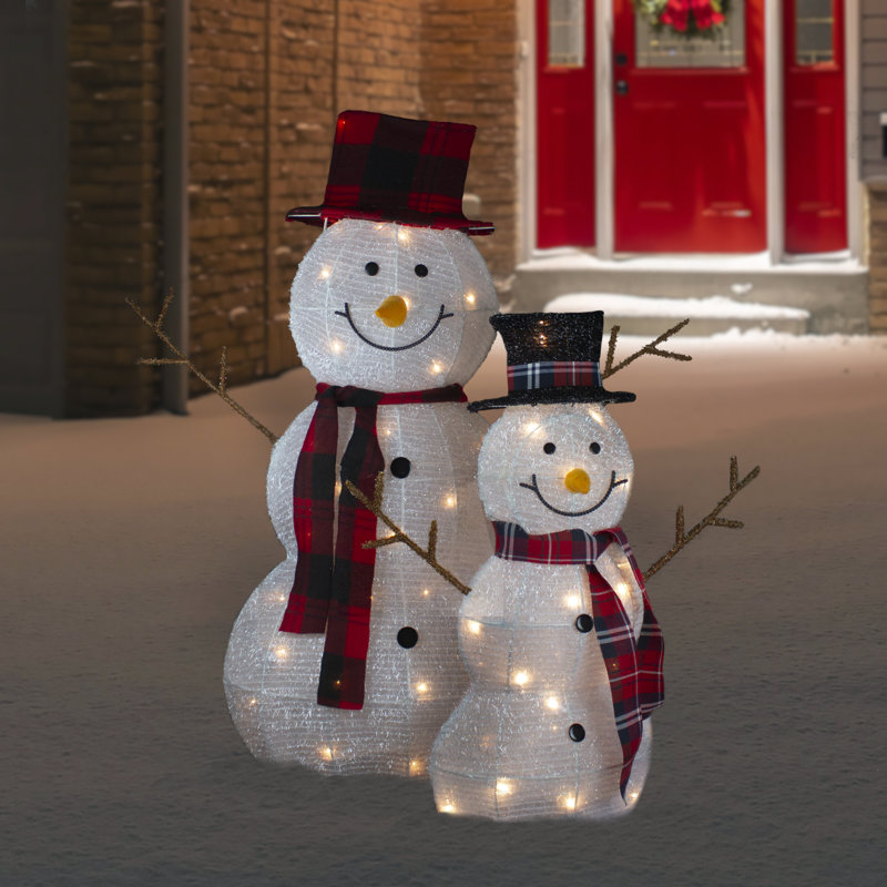 Ensemble de 2 décorations de Noël en forme de guirlande de bonhommes de neige illuminées