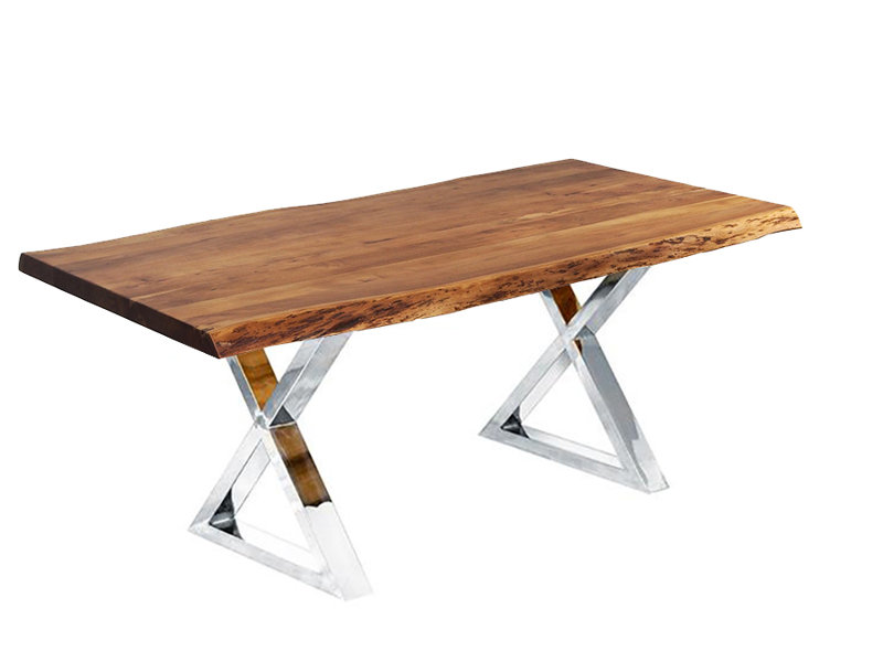 Coudgo Live Edge Dining Table, Stainless Steel, 30" H x 84" L x 40" W, Sheesham