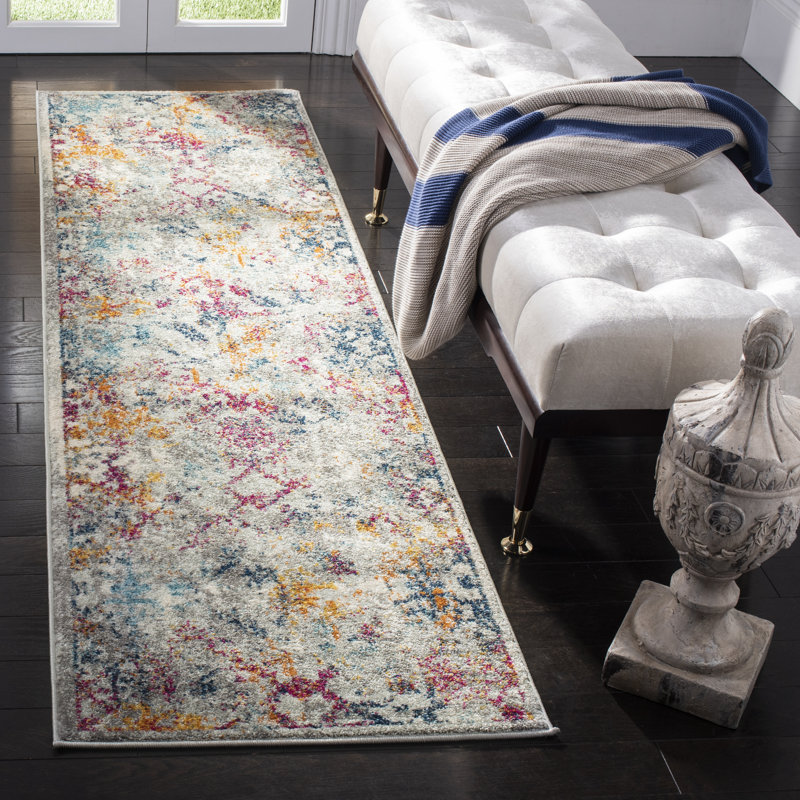 Tapis abstrait gris clair / fuchsia Christa, Tapis de couloir 2 pi 3 po x 8 pi
