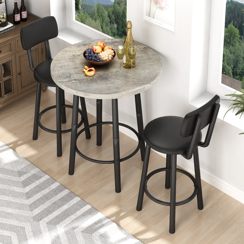 Ensemble de table de bar 3 pièces, table de pub ronde à haut plateau avec 2 tabourets de dossier, ensemble bistro moderne pour cuisine, appartement, bar