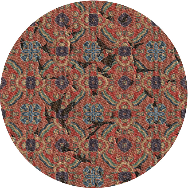 Tapis rouge/bleu/gris à motifs Archstone, Rond 4 pi