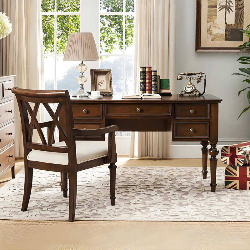 Bureau en bois massif American Rustic, H 30,71 po x l 70,87 po x P 29,92 po, Blanc