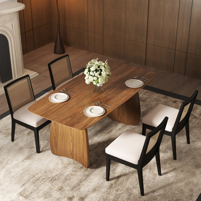 Dining Set, Mid-Century Modern Wooden Table & Upholstered Chair Set For Home, Kitchen, Dining Room