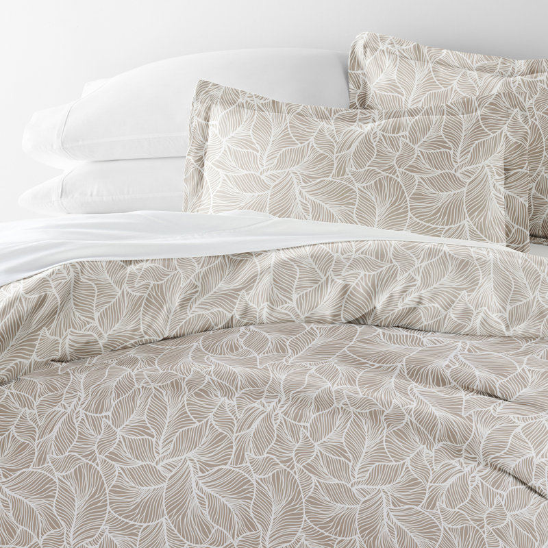 Patterned Ultra Soft 3 Piece Duvet Cover Set - Serenity, Twin/TwinXL, Linear Leaves Taupe