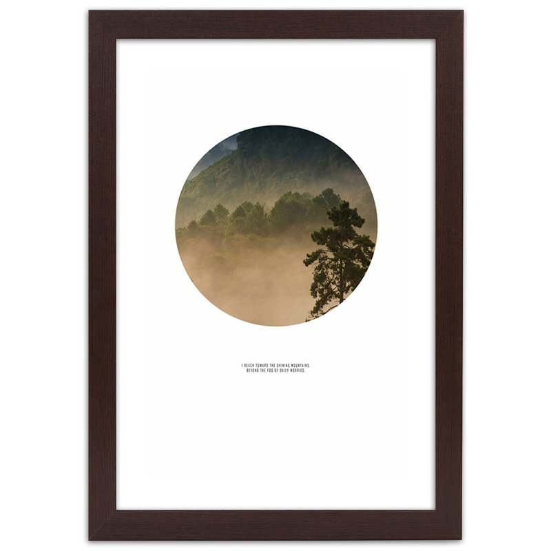 Foggy Forest Circle Nature - Single Picture Frame Print, Brown, 100cm H x 70cm W