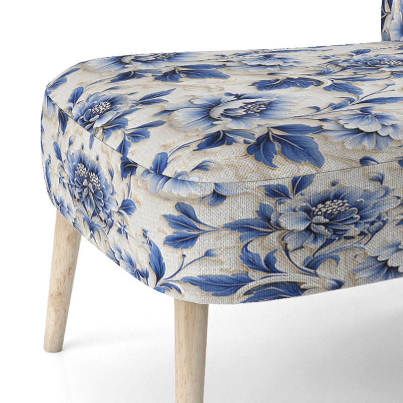 Upholstered Cottage Accent Side Chair A, Cobalt Blue Filigree Victorian Pattern VI