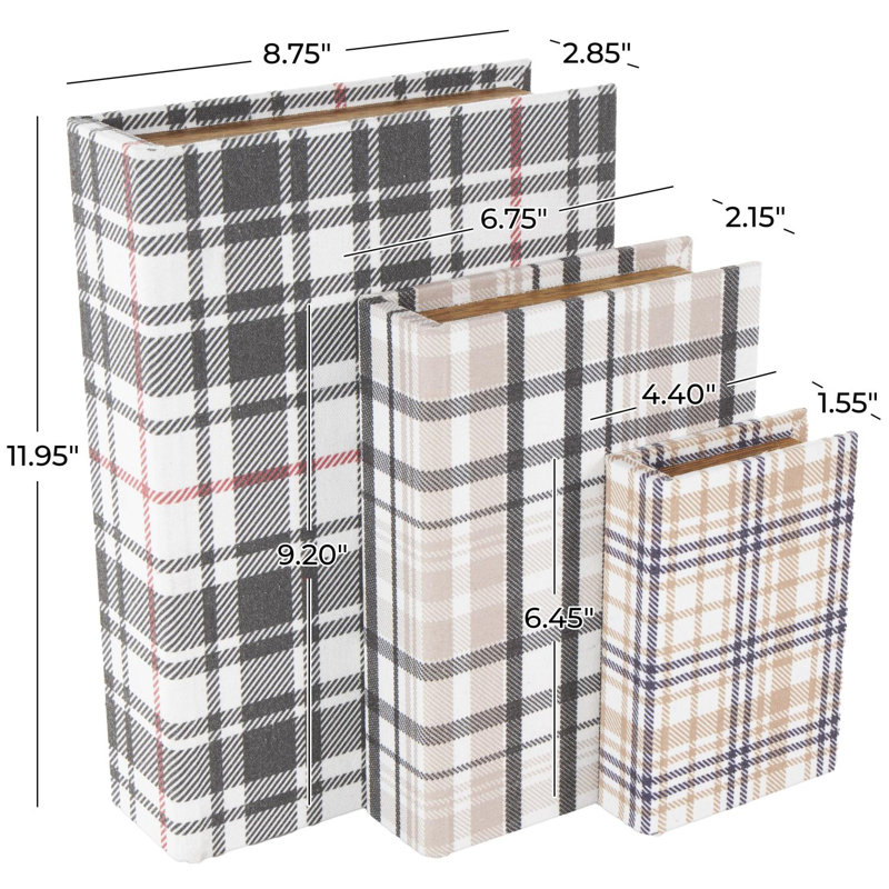Storage Book Geometric Box With Plaid Inspired Pattern And Paper Detailed Edges