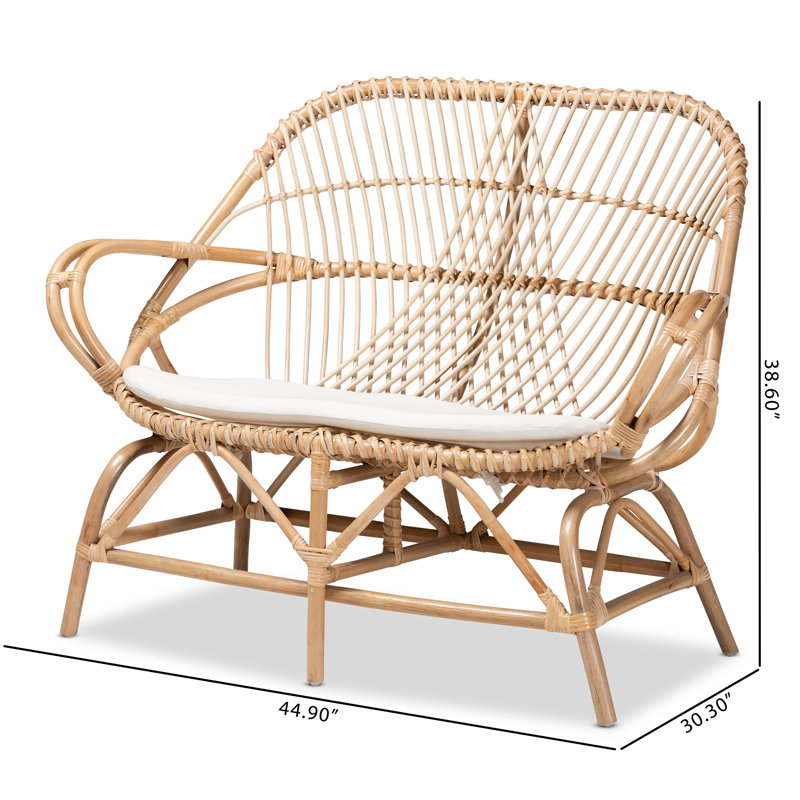 Nancee 44.9'' Rattan Round Arm Loveseat with Reversible Cushions
