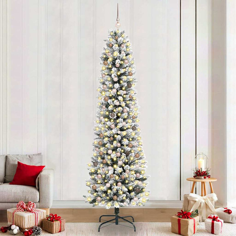 vidaXL Artificial Christmas Tree with 300 LEDs with Stand White, 7.87 ft