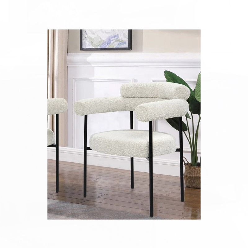 Chaise de salle à manger avec accoudoirs, Crème, crème, Noir