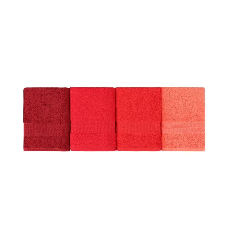 Ensemble de 4 serviettes à main de même taille, Orange pâle / orange / rouge / fuchsia