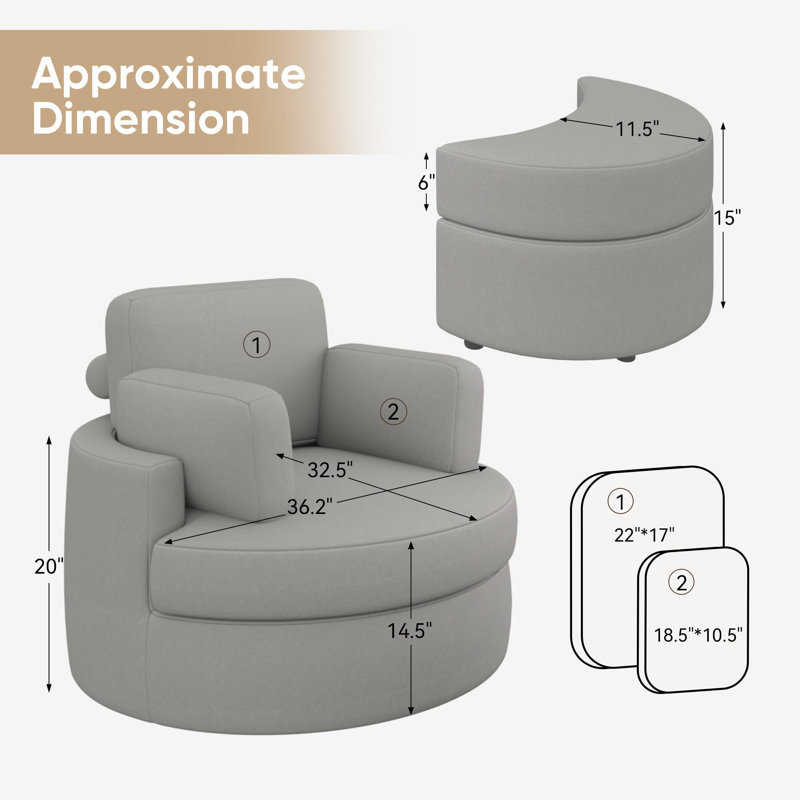 Kamyia 36,2 po de large, Microfibre/microsuède gris