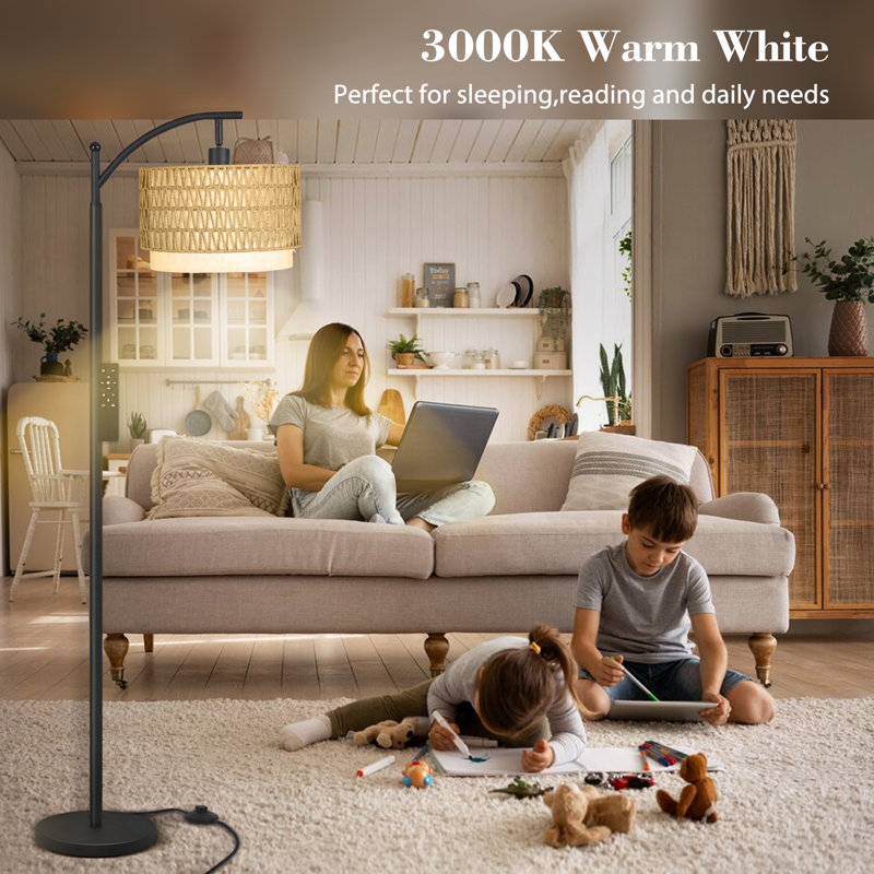 Lampe sur pied en rotin Kashaan, Black