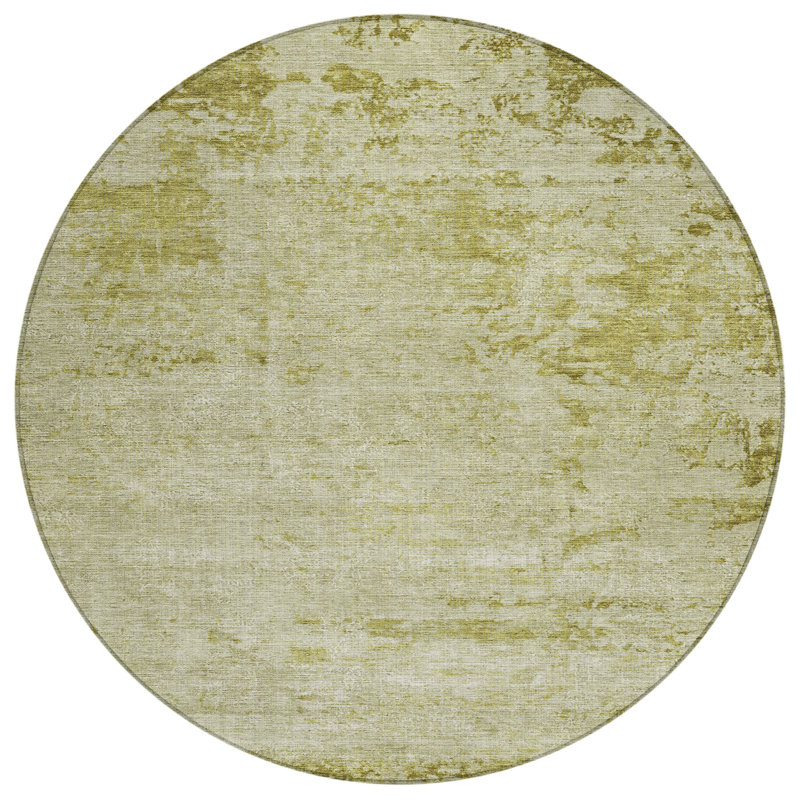 Machine Washable Indoor/Outdoor Xhevrie Aloe Rug, Round 8'