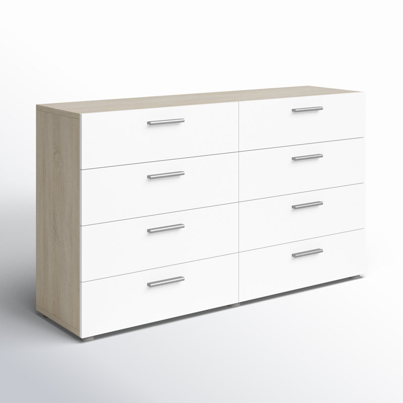 Gianna 8 Drawer 55.12" W Double Dresser, Oak/White