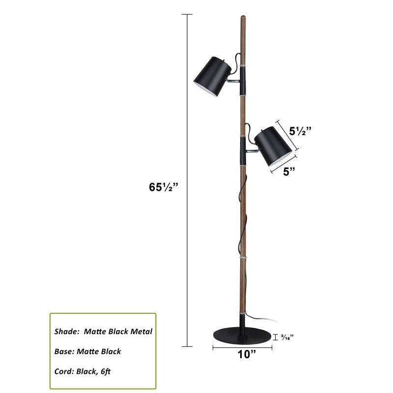 Lampe sur pied à branches 62 "Grondin, Noir mat, Noir mat
