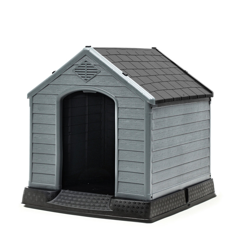 Niche pour chien en plastique avec évents et conception surélevée, Grey/Black, H 38 po x l 38 po x P 41,3 po