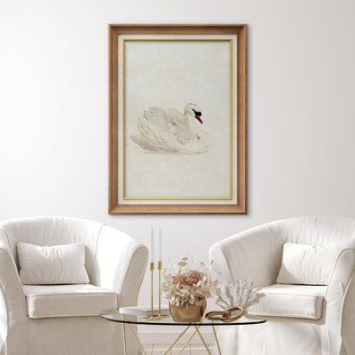 IDEA4WALL Premium Framed Wall Art White Swan Bird Animal Portrait Nature Wilderness Illustrations Fine Art Farmhouse/Country Decorative Rustic Vintage Antique Classic For Bedroom