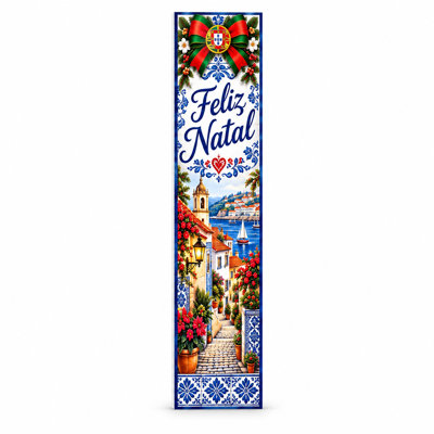 Feliz Natal - Panneau de Noël portugais pour porche et support - Décoration traditionnelle Azulejo - Hauteur 114 cm