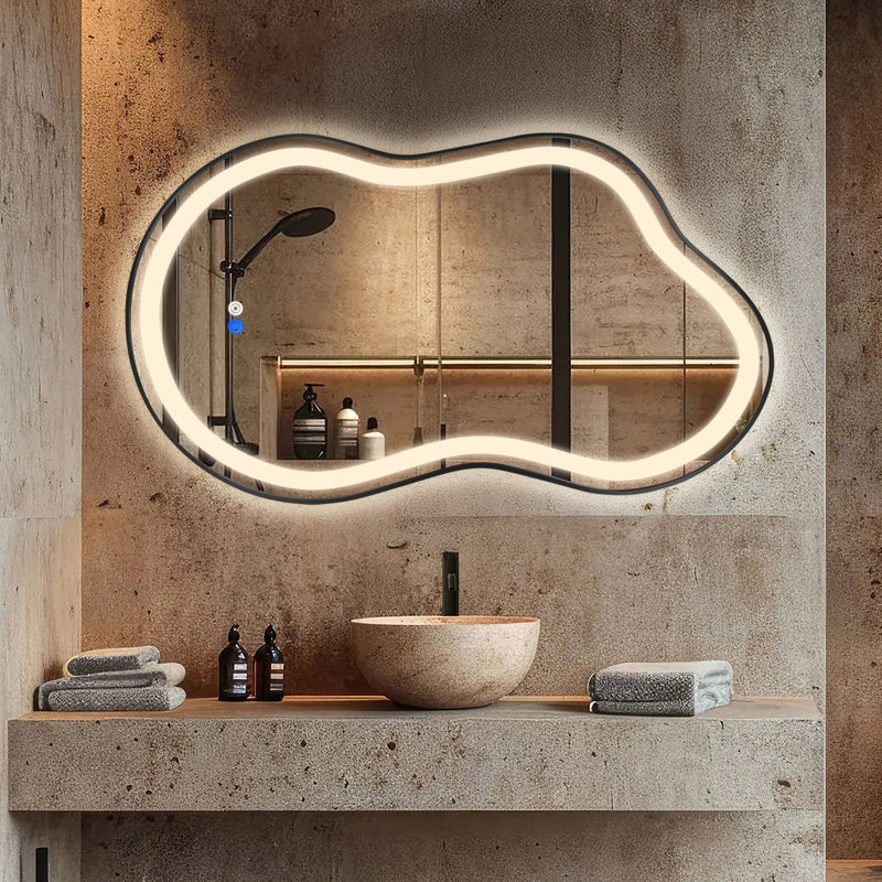 Miroir de salle de bain DEL, 49,21 po x 30,12 po, Noir