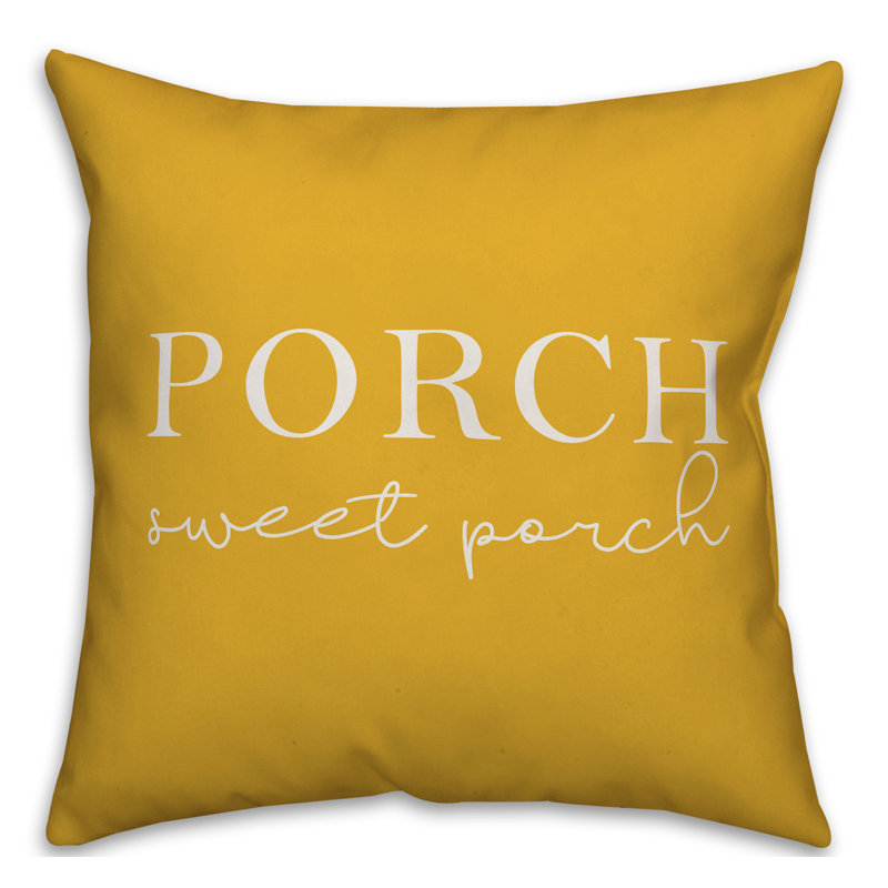 Textual Outdoor Throw Pillow, 16" H x 16" W, Yellow