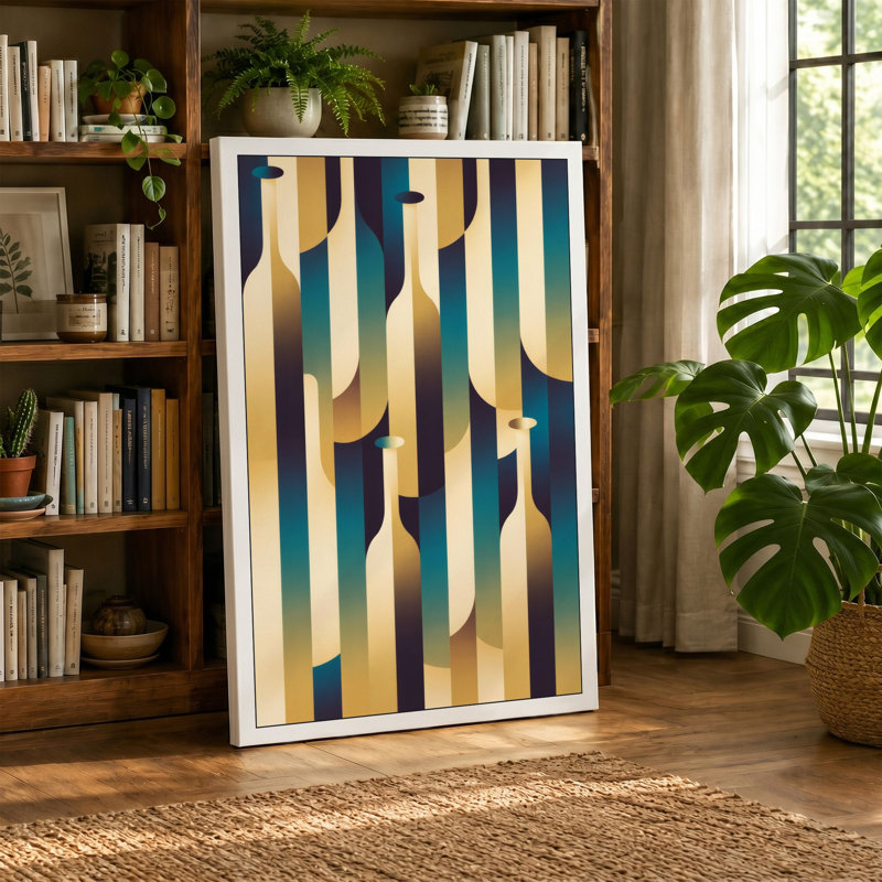Geometric Waves Art Deco - Wrapped Canvas, 18x12 - 45.7 x 30.5 cm, Black Border