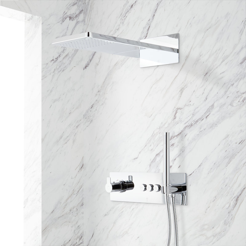 Hollyn Simple Select Thermostatic Shower System with Dual-Function Shower Head and Hand Shower, Chrome