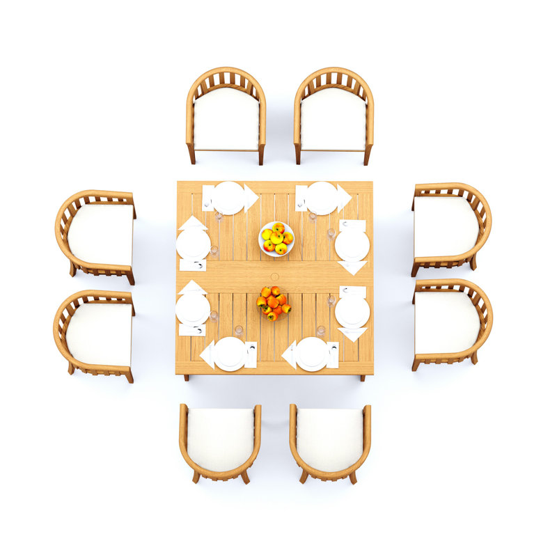 7 Pcs Grade-A Teak Wood Dining Set: 60" Square Rectangle Butterfly Table And 6 Lenong Arm Chairs #11LN1406, 8