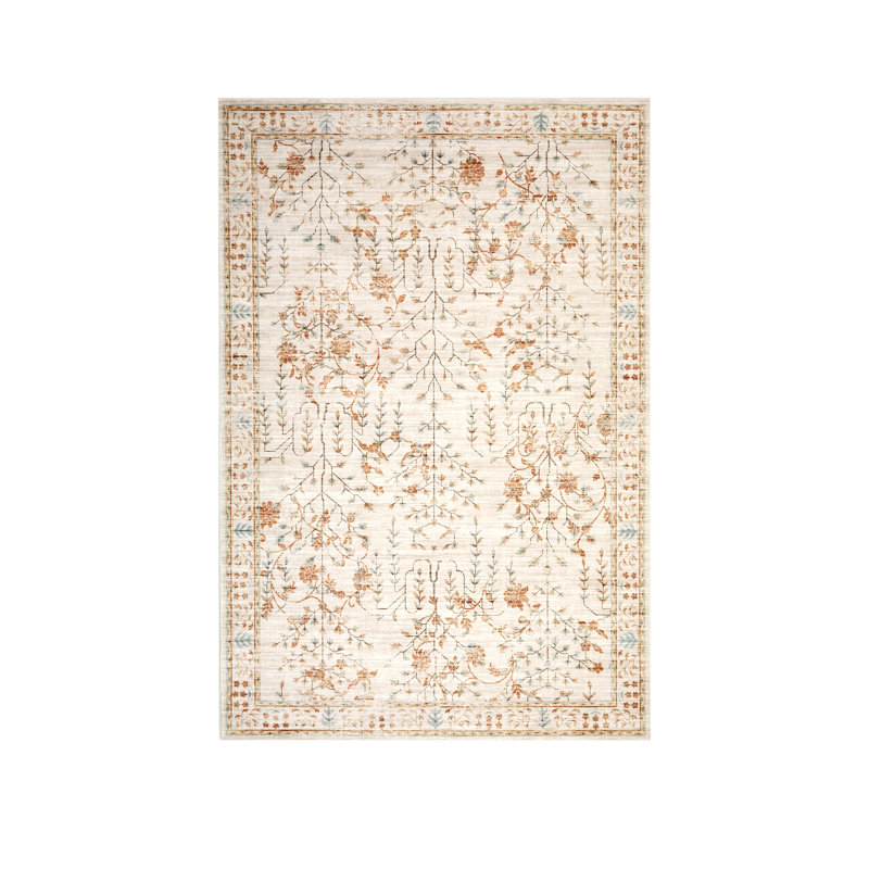 8x10 Area Rug for Living Room, Vintage Retro Boho Rug, Washable Non Slip & Low Pile Carpet for Living Room, Bedroom, Dining Room, Beige