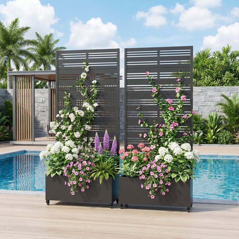 Lit de jardin extérieur surélevé en métal avec treillis, H 72 po x l 35 po x P 47 po, Gris
