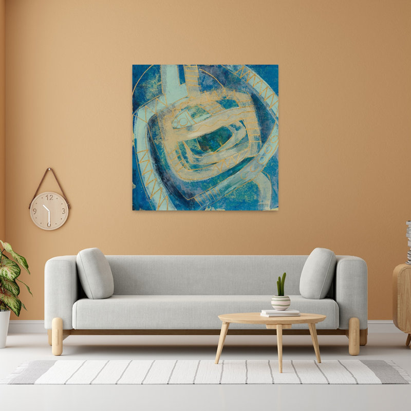 Carreau contemporain Mid-Modern II avec art abstrait turquoise, H 48 po x l 48 po