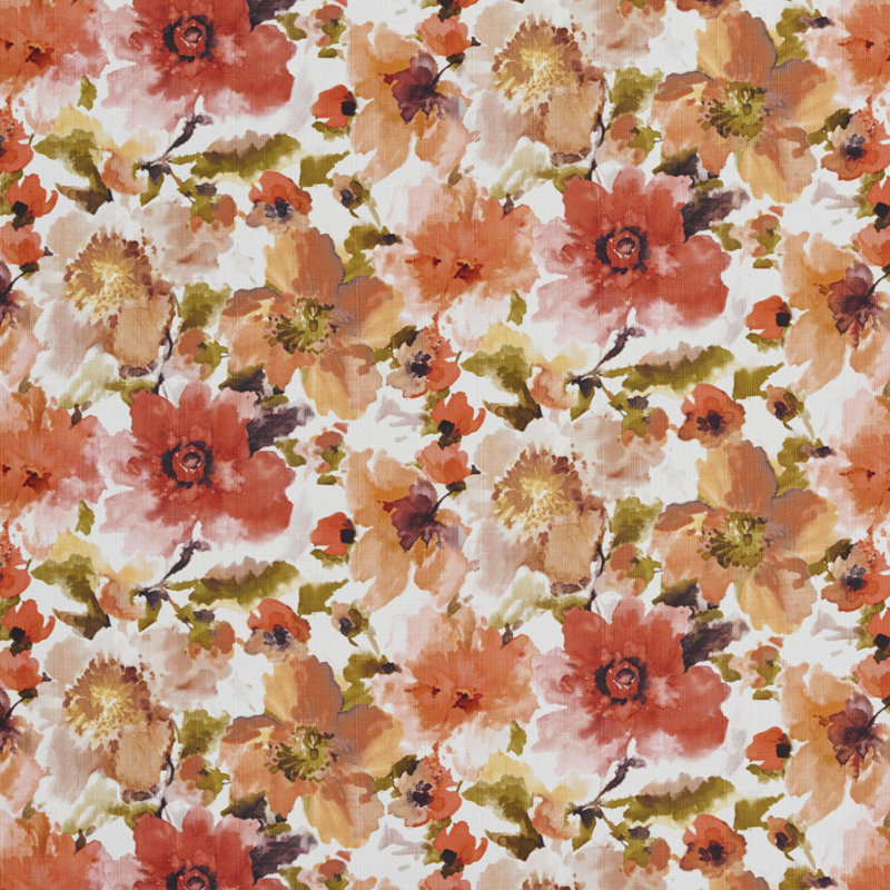 Tissu à imprimé floral, Orange / Brun