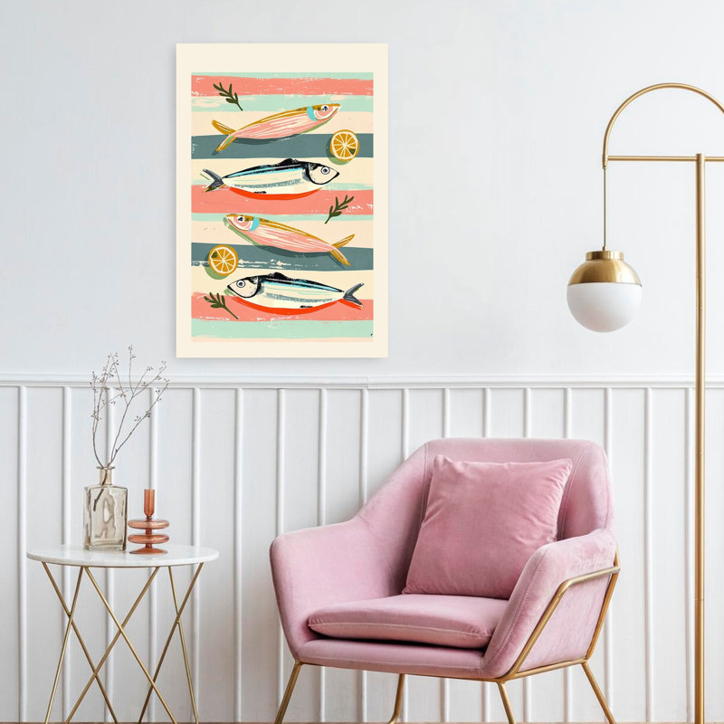 Poisson rayé et citrons, art mural côtier, H 24 po x l 16 po