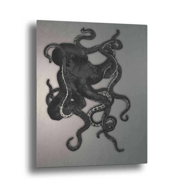 Pieuvre par Nicklas Gustafsson, sur aluminium brossé, H 24 po x l 16 po