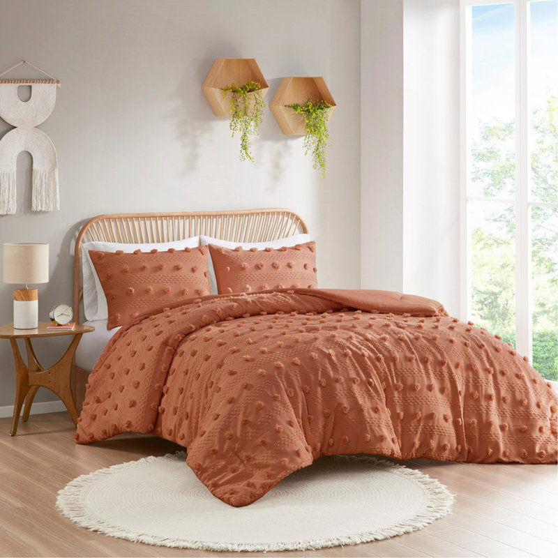 Ensemble d'édredon Clip Jacquard, Rouille, Édredon simple + 1 taie décorative