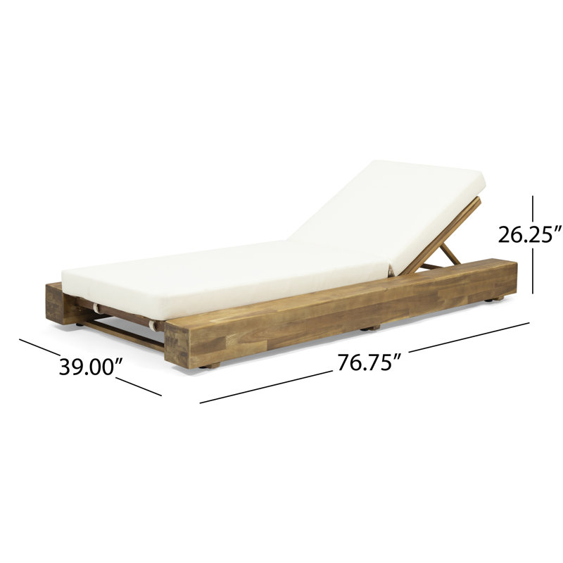 Méridienne d'extérieur 39 po Donnie, Cadre en teck sablé / Coussin crème, 2