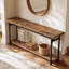 Console de 63 po en bois massif, table de vestibule avec rangement et structure en métal, table basse de salon Farmhouse