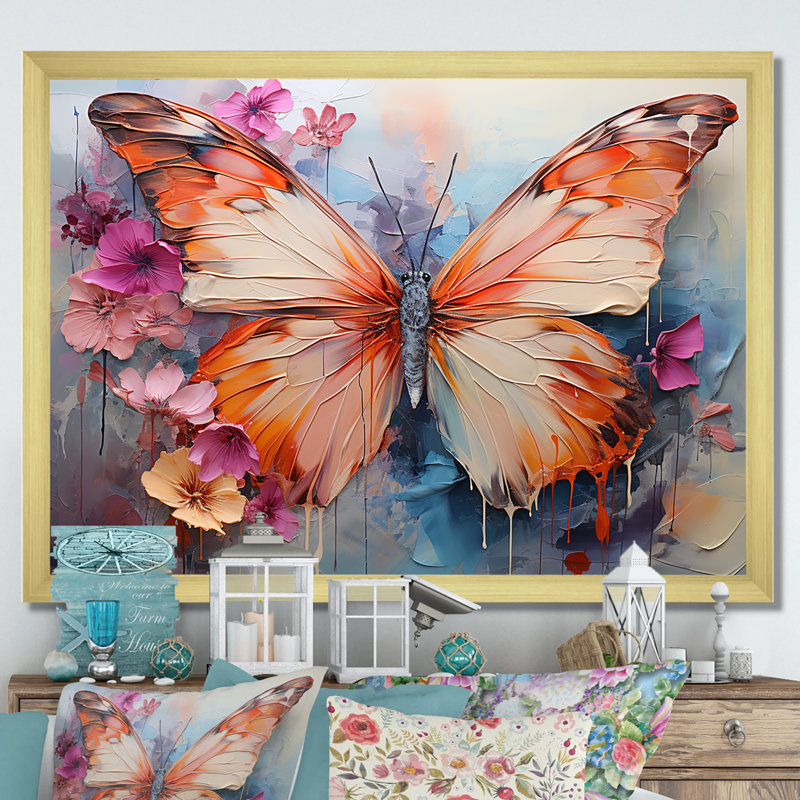 Papillon abstrait auras - art mural papillon, H 16 po x l 32 po x P 1 po, Cadre doré simple