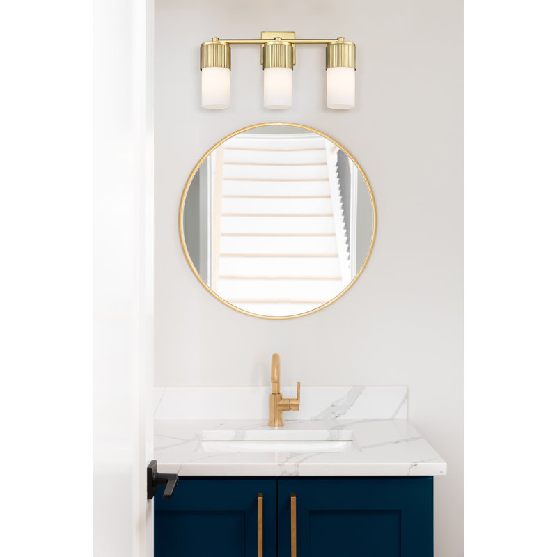 Éclairage pour meuble-lavabo mural 3 lumières Bolivar, Laiton brossé, Blanc