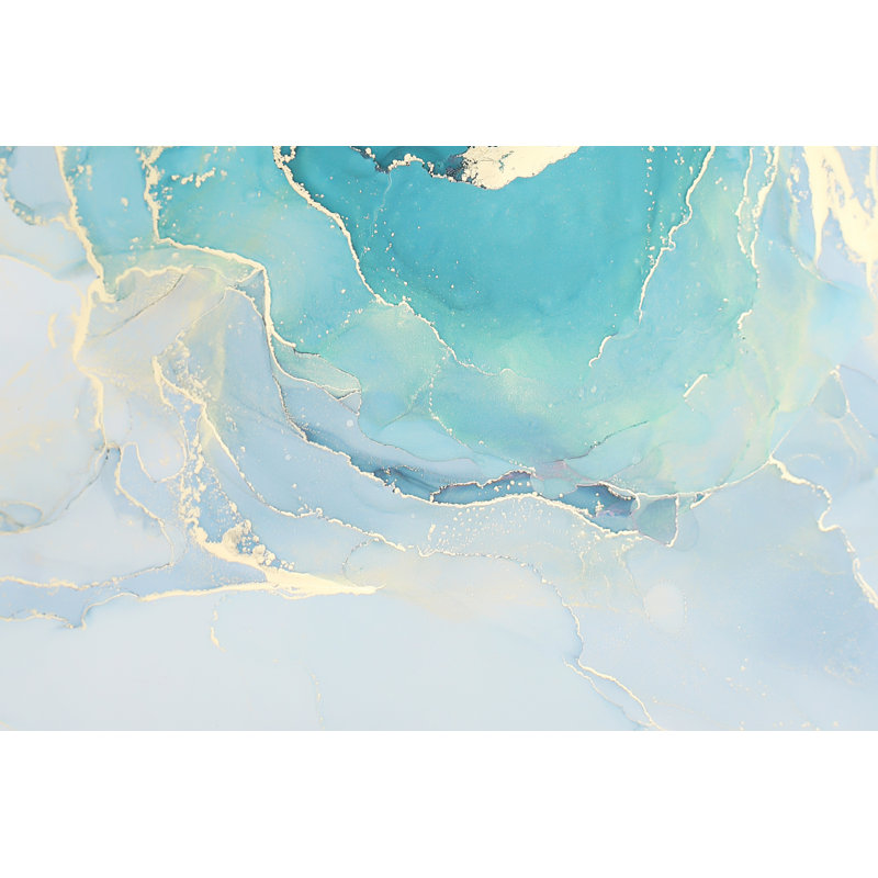 Abstract Liquid Ink With Gold Splashes by Anntua - Wrapped Canvas Print, 61cm H x 91cm W x 3.8cm D