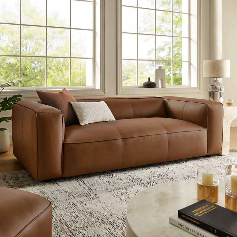 Auren Upholstered Vegan Leather Sofa In Coffee, Coffee