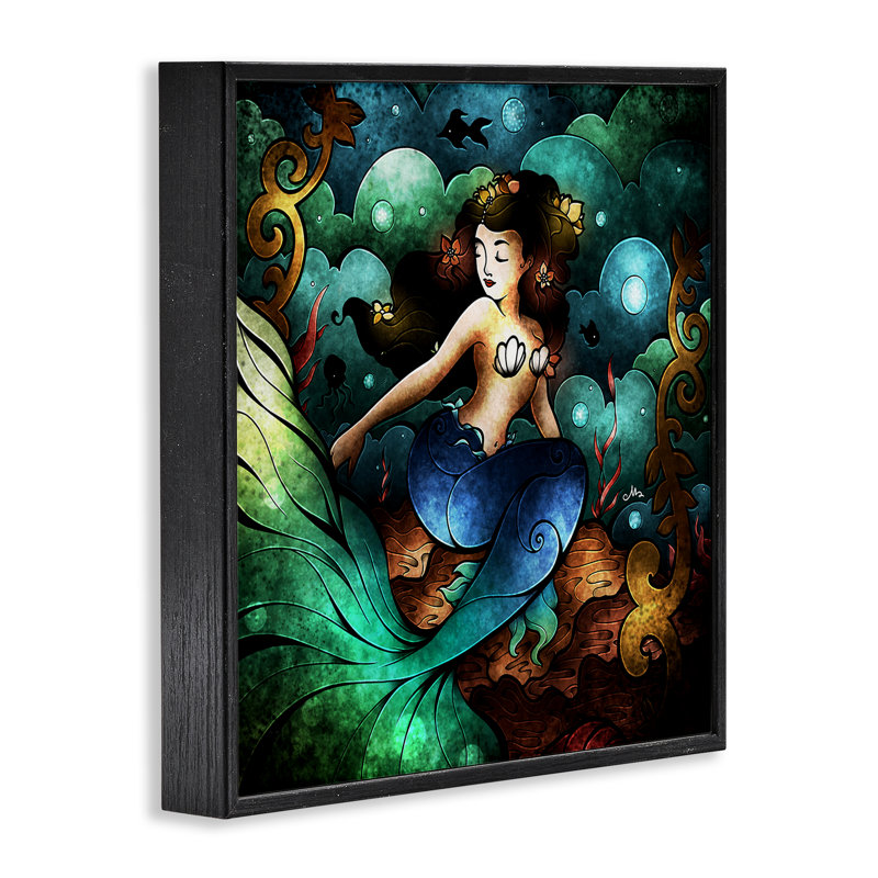 «Vivid Deco Mermaid», dessin de Mandie Manzano, H 24 po x l 24 po, Giclée encadrée noir minuit