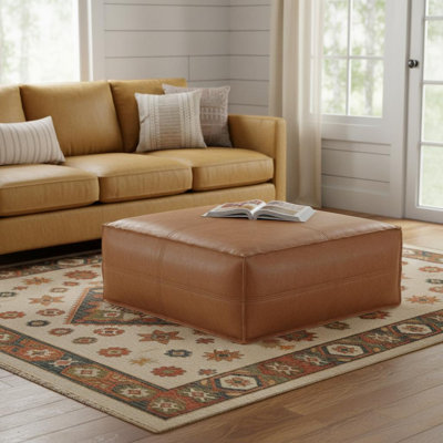 Pouf ottoman de 91 cm en similicuir marron