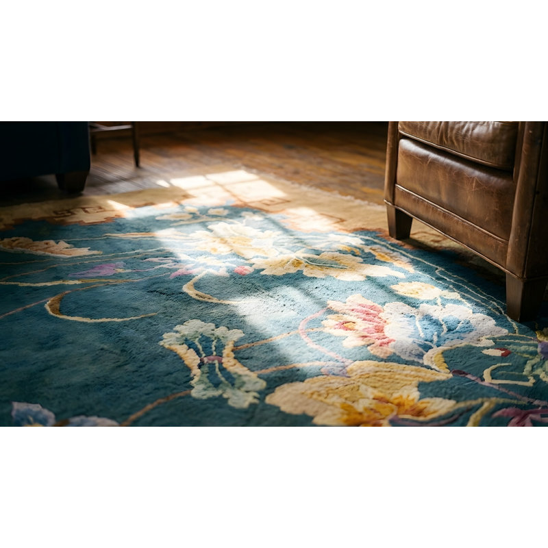 Rectangle Knotted Chinese - Art Deco Room Size Antique Wool Blue 1920s Rug