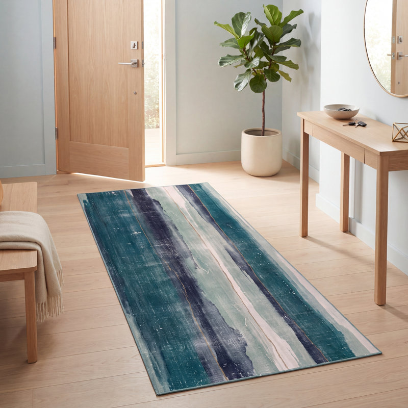 Tapis Lavender2 moderne à l'aquarelle abstraite, bleu sarcelle et blanc, lavable en machine, antidérapant, à poils courts, pour l'intérieur et l'extérieur, adapté aux animaux domestiques, idéal pour le salon, la chambre, la salle à manger, l'entrée, le couloir ou le bureau.