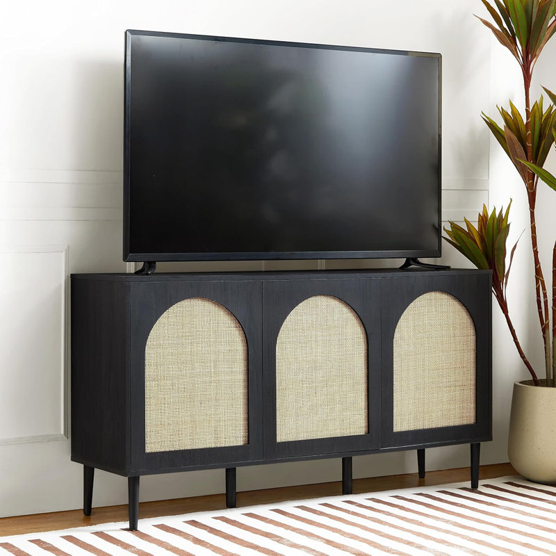 Buffet en bois massif avec meuble télé en bois de pin naturel, Noir