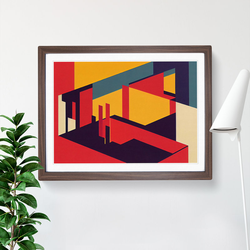 Abstract Bauhaus Art Vol.1 1 Piece Single Picture Frame Painting, 25cm H x 34cm W x 2cm D, Walnut